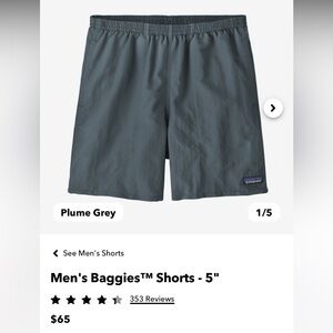 Men’s Patagonia 5” Grey Baggies Shorts (Linerless)